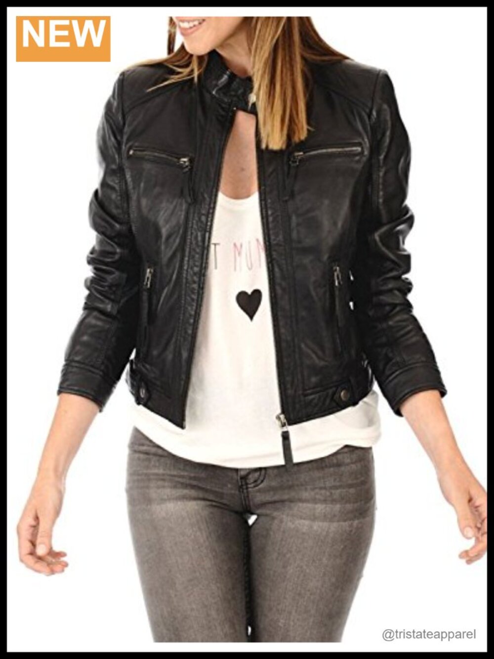 Women's Genuine Lambskin Leather Biker Jacket, Zipper Front Moto Style